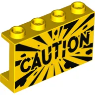 Panel 1 x 4 x 2 - Hollow Studs with Side Supports with 'CAUTION' Print