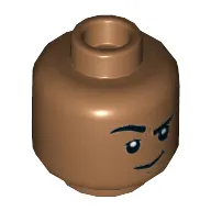Minifig Head Kingo, Thick Eyebrows, Smile, Open Mouth / Closed Mouth with Raised Right Eyebrow Print
