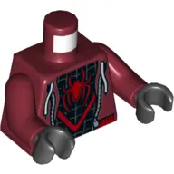Torso Open Hoodie over Black Spider-man Suit Print, Dark Red Arms, Black Hands