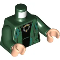 Torso Robe with Green and Dark Turquoise Circles, Black Undershirt, and Hoop Necklace Print, Dark Green Arms, Light Nougat Hands