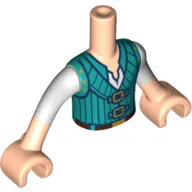 Minidoll Torso Boy with Light Nougat Arms and Hands with White Shirt and Dark Turquoise Vest, Reddish Brown Belt Print
