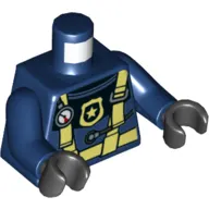Torso Wetsuit with Bright Light Yellow Straps, Gauge, and Police Badge Print, Dark Blue Arms, Black Hands