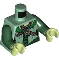 Torso Dress with Green Collar and Laces, Chain with Padlock with Lime Eye Print, Dark Green Arms, Yellowish-Green Hands