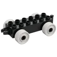 Duplo Car Base 2 x 6 with Fake Bolts, Open Hitch End and White Wheels
