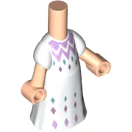 Microdoll Body Long Dress White with Dark Turquoise/Medium Lavender Decorations, Light Nougat Hands
