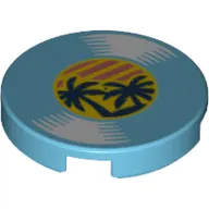 Tile Round 2 x 2 with Bottom Stud Holder and Record with Palm Trees Print