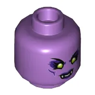 Minifig Head Spider Queen, Lime Eyes with Dark Purple Shadow, Dark Purple Lips with Fangs / Metal Mouth Cover Print