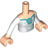 Minidoll Torso Girl with White Dress, Dark Turquoise Trim, Shell Print, Light Nougat Arms and Hands