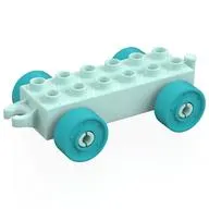 Duplo Car Base 2 x 6 with Fake Bolts, Open Hitch End and Medium Azure Wheels