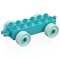 Duplo Car Base 2 x 6 with Fake Bolts, Open Hitch End and Light Aqua Wheels