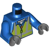 Torso Safety Vest, Lime with Reflective Stripes over Jacket with Orange Stripe Print, Blue Arms, Dark Bluish Gray Hands
