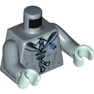Torso Robe, Dark Blue Tattered, Laces, Tie, Hogwarts Crest Print, Sand Blue Arms, Light Aqua Hands