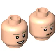 Minifig Head Rachel Green, Dark Tan Eyebrows, Peach Lips, Smirk / Open Mouth Smile Print