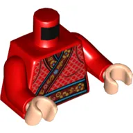 Torso Robe, Dark Red and Azure Edges with Floral Pattern Print, Red Arms, Light Nougat Hands