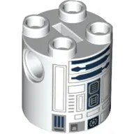 Brick Round 2 x 2 x 2 Robot Body, Axle Holder '+' Orientation with Blue and Gray Astromech Droid Print (R2-D2)