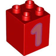 Duplo Brick 2 x 2 x 2 with Coral '1' Print