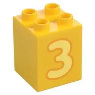 Duplo Brick 2 x 2 x 2 with Bright Light Yellow '3' Print