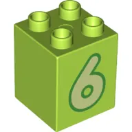 Duplo Brick 2 x 2 x 2 with Yellowish Green '6' Print