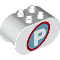 Duplo Brick 2 x 4 x 2 Rounded Ends with 'P' on Azure Circle with Red Border Print