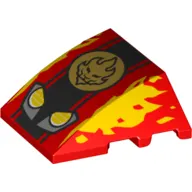 Brick Wedged, Curved 4 x 3 No Studs [Plain] with Headlights, Yellow Flames, Flaming Skull print