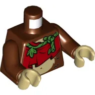Torso Tunic, Red with Green Vine Strap, Bare Midriff with Monkey Stomach Print, Reddish Brown Arms, Tan Hands