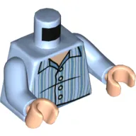 Torso Pajama Shirt, Pinstripes, Buttons Print, Bright Light Blue Arms, Light Nougat Hands