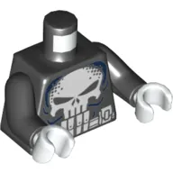 Torso Bodysuit, White Skull, Ammo Belt print (Punisher), Black Arms, White Hands