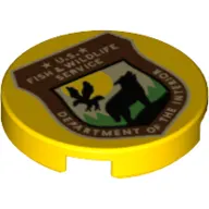Tile Round 2 x 2 with Dark Red Shield, Wolfe, Eagle, 'U.S. FISH & WILDLIFE SERVICE' print