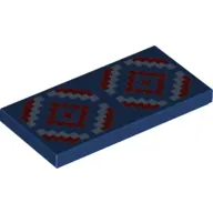 Tile 2 x 4 with Bright Light Blue and Dark Red Geometric Design Print