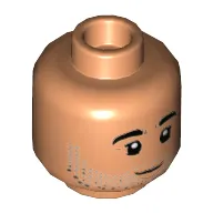 Minifig Head Tan, Thick Eyebrows, Silver Stubble, Closed Mouth Smile / Open Mouth Smile Print