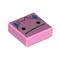 Tile 1 x 1 with Pink Monster, Dark Azure Horns print