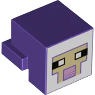Minifig Head Special, Cube with Rear Ledge, Pixelated White and Tan Face with Dark Purple Outline and Pink Mouth Print