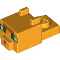 Animal Body Part, Cat Head 1 x 2 with Cube with Ears, Nose and Pixelated Face with Green Eyes and Dark Pink Nose Print (Cat)
