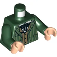 Torso Jacket with Pinstripes, Dark Tan Vest, Necktie with Bow Print, Dark Green Arms, Light Nougat Hands