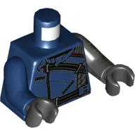 Torso, Odd Arms, Jacket, Black Straps, Zippers Print, Left Black Arm with Gold Circuitry print, Right Dark Blue Arm, Black Hands