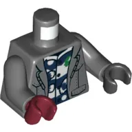 Torso, Odd Hands, Coat, Open over Dark Blue and White Shirt Print, Dark Bluish Gray Arms, Left Black Hand, Right Dark Red Hand