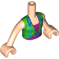 Minidoll Torso Girl with Lime/Dark Turquoise Plaid Shirt, Magenta Top Print, Light Nougat Arms and Hands