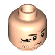 Minifig Head Rainn DeLaCourt, Bushy Dark Brown Eyebrows, Black Dinosaur Tattoo, Stubble, Closed Mouth / Open Mouth Clenched Teeth Print