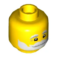 Minifig Head Santa, White and Gray Eyebrows and Beard, Smile Print