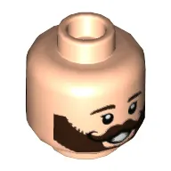 Minifig Head Jonathan, Dark Brown Beard with Black Curly Moustache, Teeth / Tongue Print