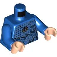 Torso Layered Sweater with Dark Blue Design Print, Blue Arms, Light Nougat Hands