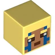 Minifig Head Special, Cube with Pixelated Nougat Face, Blue Markings Print