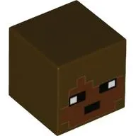 Minifig Head Special, Cube with Pixelated Reddish Brown Face, Black Eyes Print