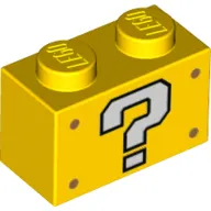Brick 1 x 2 with White Question Mark '?' print