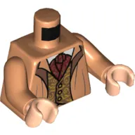 Torso Robe, Open over Vest with Gold Filigree, Dark Red Ascot Print, Nougat Arms, Light Nougat Hands