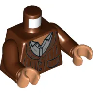 Torso Jacket, Pockets, Over Dark Bluish Gray Shirt Print, Reddish Brown Arms, Nougat Hands