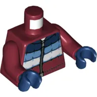 Torso Jacket, Padded with Dark Blue, Medium Blue, and White Stripes, and Zipper Print, Dark Red Arms, Dark Blue Hands
