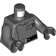 Torso Crew Uniform, Black Belt with Silver Buckle, Red and Blue Insignia Badge, Dark Bluish Gray Arms, Black Hands