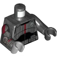 Torso, Odd Hands, Clone Trooper Armor, Dark Red and Black Markings on Arms print (Echo), Pearl Titanium Arms, Black Left Hand, Right Light Bluish Gray Hand