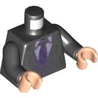 Torso Coat, Open over Dark Purple Pinstripe Suit and Tie, Lavender Shirt Print, Black Arms, Light Nougat Hands